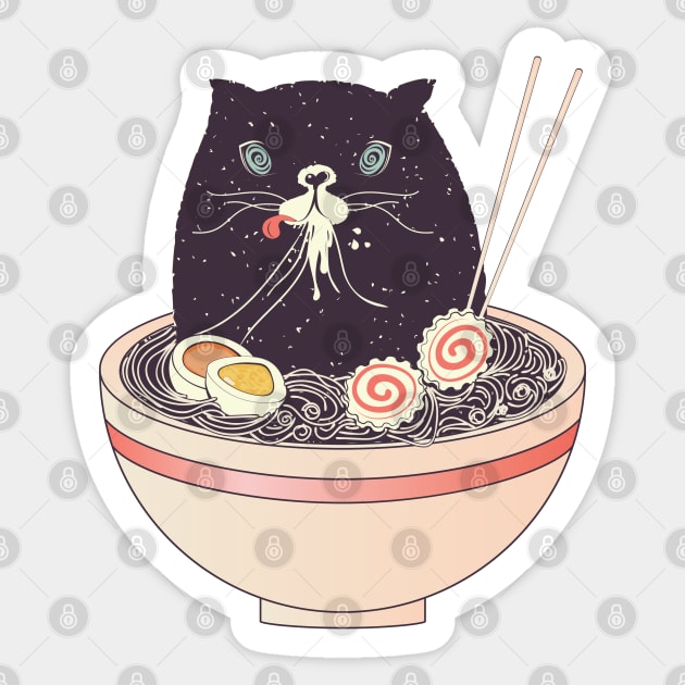 Bowl of ramen and black cat Sticker by AnnArtshock